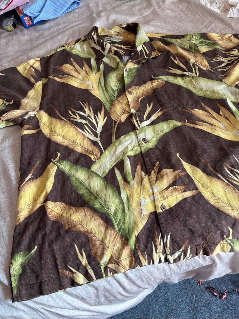 Tommy Bahama Brown Short-Sleeve Silk Tropical Leaf Print Button-Down Shirt